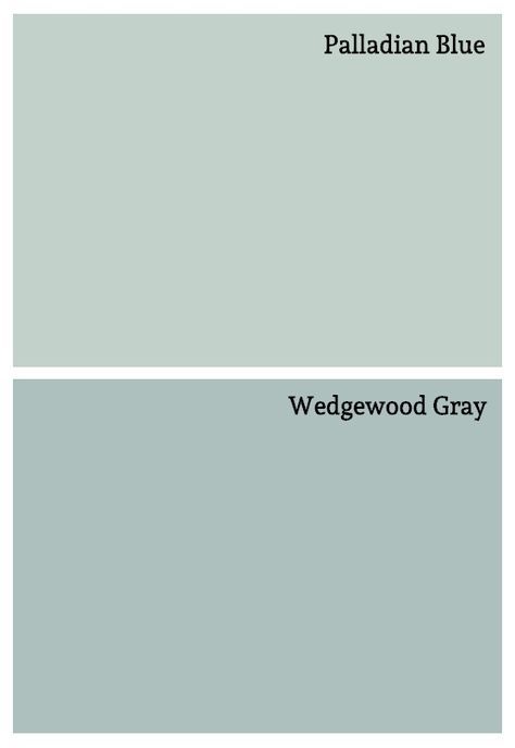 soft blue paint colors - Palladian Blue & Wedgewood Gray by Benjamin Moore Wedgewood Gray Benjamin Moore, Stairwell Paint Colors, Soft Blue Paint Colors, Wedgewood Gray, Soft Blue Paint, Room Transition, Moore Kitchen, Basement Colors, Palladian Blue