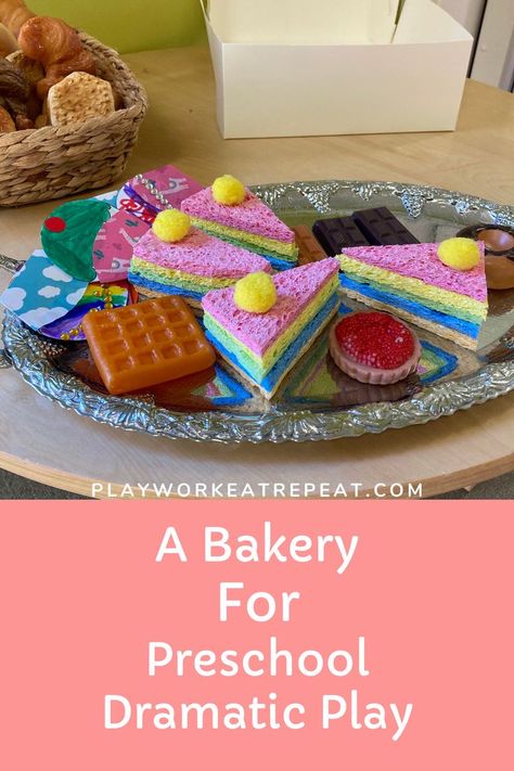 Picture of a bakery set up in preschool dramatic play centre Bakery Dramatic Play Preschool, Restaurant Theme Preschool, Play Pizza Shop, Dramatic Play Diy, Bakery Dramatic Play, Preschool Dramatic Play, Dessert Theme, Play Bakery, Baking Center