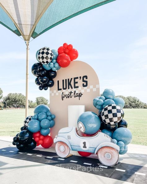 Baby Car Theme Birthday, Fast One Birthday Decorations, Two Fast Birthday Balloons, Birthday Theme Boys 1st, One Year Party Ideas, Race Car Themed 1st Birthday Party, Fast One Birthday Party Backdrop, Car Themes Birthday Party, Decoration For First Birthday Boy