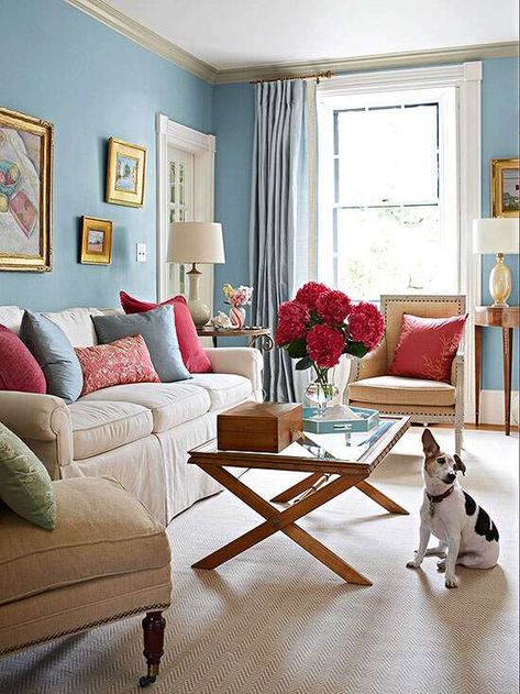 blue living room Sofa Fort, Light Blue Living Room, Feminine Living Room, Blue Walls Living Room, Condo Interior Design, Light Blue Walls, Blue Living Room Decor, Condo Interior, Condo Decorating