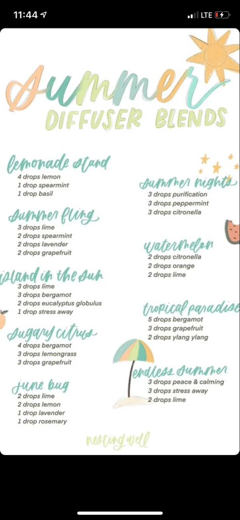 Blends for your diffuser this summer! Young Living Diffuser Recipes, Yl Diffuser Blends, Spring Diffuser Blends, Diffuser Blends Young Living, Summer Diffuser Blends, Summer Essential Oils, Young Living Diffuser, Eo Blends, Doterra Diffuser Blends