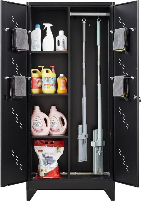 Amazon.com: 75" Metal Garage Storage Cabinet, Large Storage Cabinet with Locking Doors, Cleaning Tool Cabinet with Shelves, Broom Closet Cabinet for Home Office, Garage, Utility Room, Garden (Upgrade Large Black) : Home & Kitchen Storage With Doors, Garage Utility, Shelves Garage, Metal Garage Storage Cabinets, Garage Storage Cabinet, Home Office Black, Locking Storage Cabinet, Storage Cabinet With Doors, Tool Storage Cabinets