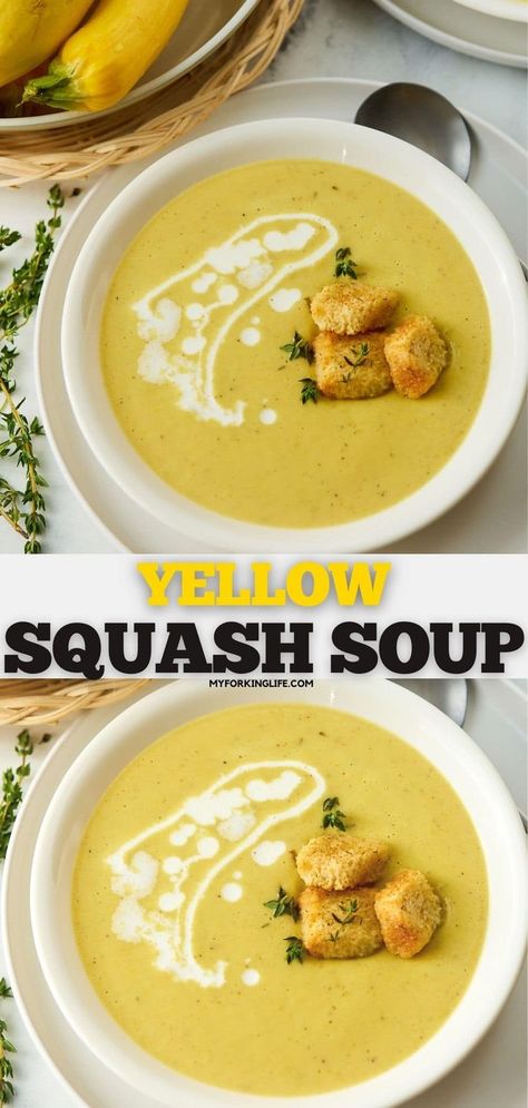 Squash Soup Recipe Easy, Summer Squash Soup, Canned Squash, Yellow Squash Soup, Summer Squash Recipes, Yellow Squash Recipes, Squash Soup Recipe, Yellow Squash, Squash Soup