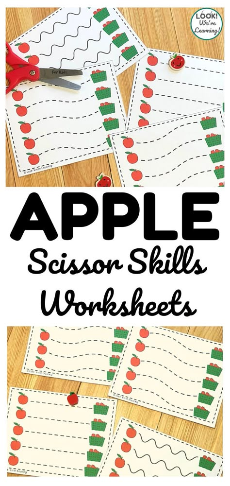 Get little ones some fun cutting practice with these free apple preschool scissor skills worksheets! Apple Scissor Practice, Classroom Necessities, Apple Lesson Plans, Apple Crafts Preschool, Preschool Apple Activities, Scissor Skills Preschool, Scissors Skills, Teacher Items, Preschool Apple Theme