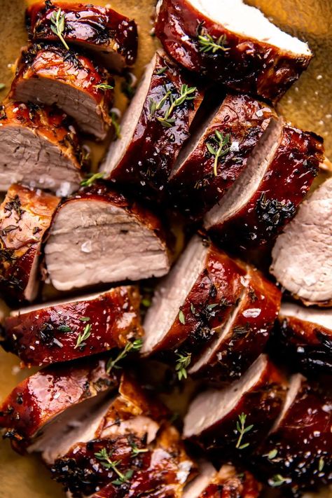 Balsamic Glazed Pork Tenderloin Garlic Herb Prime Rib, Balsamic Glazed Pork Tenderloin, Glazed Pork Tenderloin, Balsamic Pork Tenderloins, Honey Balsamic Glaze, Loin Recipes, Balsamic Glaze Recipes, Juicy Pork Tenderloin, Pork Tenderloins