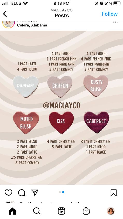 Clay Color Mixing Chart, Polymer Clay Color Mixing Chart, Fimo Recipe, 2024 Palette, Polymer Clay Color Mixing, Clay Color Recipe, Clay Color Mixing, Clay Valentine, Clay Mixing