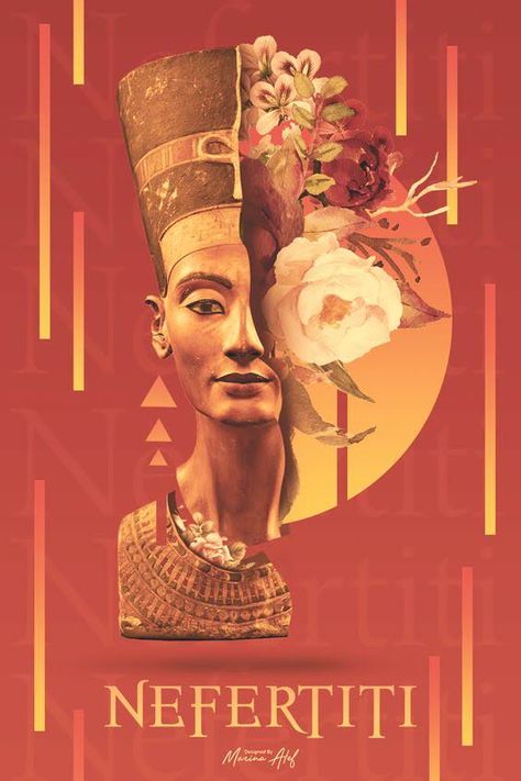 Nefertiti Art, Egyptian Design Pattern, Egyptian Poster, Egyptian Drawings, Egypt Poster, Egypt Design, Ancient Egyptian Architecture, Egyptian Princess, Ancient Egypt History