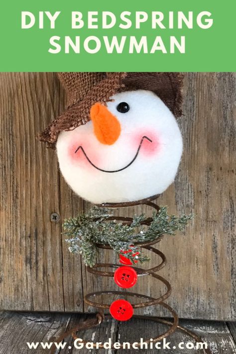 Bedsprings Crafts, Bedspring Snowman, Bed Spring Crafts, Diy Candle Sticks, Bed Spring, Snowman Craft, Snowman Candle, Farmhouse Crafts, Diy Snowman