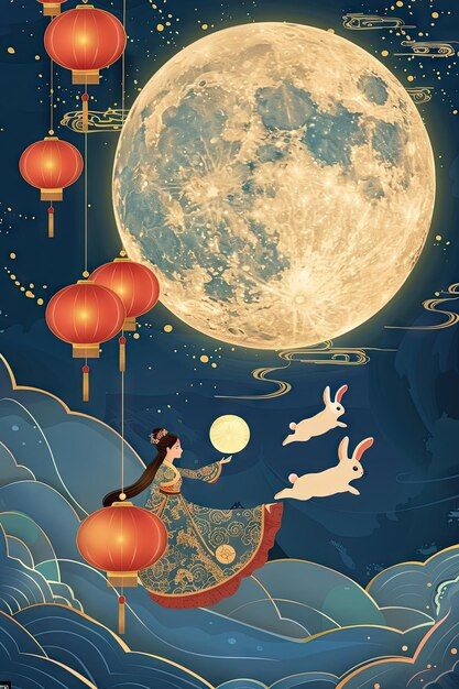 Moon Festival, Celebration Background, Drawing Wallpaper, Festival Celebration, Mid Autumn, Mid Autumn Festival, Classroom Posters, New Moon, Premium Photo