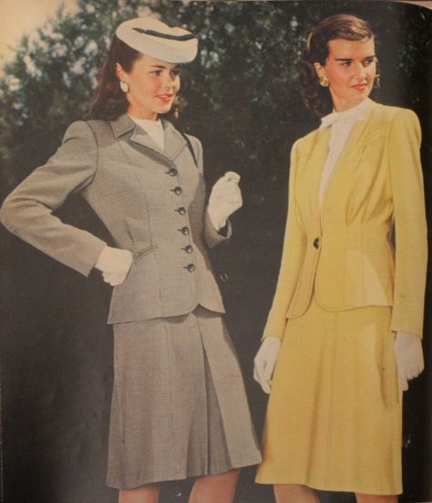 Women's 1940s Victory Suits and Utility Suits Wwii Fashion, Fashion 60s, 1940s Suit, 1940s Women, Fashion 80s, Vintage Suits, 40s Fashion, 1940s Dresses, 1940s Fashion