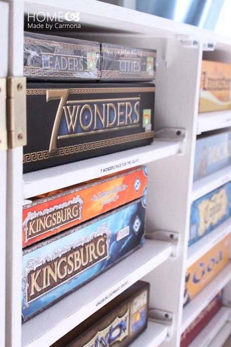 Boardgame Storage, Board Game Shelf, Games Storage, Game Shelf, Board Game Room, Board Games Diy, Board Game Storage, Board Game Organization, Game Organization