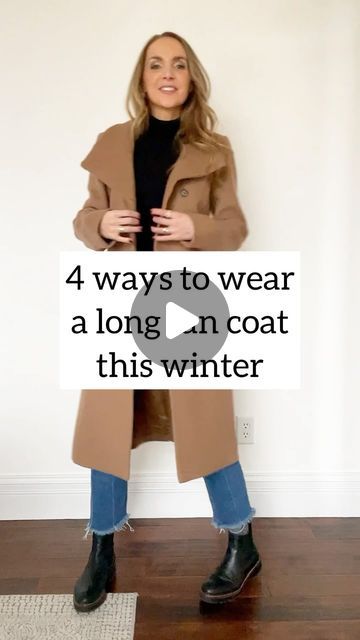 Merrick White / Style Educator on Instagram: "4 super easy tan winter coat outfits you can copy this winter…which way would you wear? 1️⃣, 2️⃣, 3️⃣, or 4️⃣? Tell me! 👇🏼

All of these outfits are on MERRICKSART.com today 🧥

TO GET LINKS:
1️⃣ find links in stories for 24 hours
2️⃣ tap the link in my profile and go to newest blog post
3️⃣ follow me in the LTK app and you’ll see links for everything there.

#4wayswithmerrick" Long Tan Jacket Outfit Women, Brown Long Jacket Outfit, Brown Wool Sweater Coat For Layering, Long Coat Outfits For Women, Winter Wool Coat, Classic Brown Long Sweater Coat, Tan Long Coat Outfit, Brown Wool Long Sweater Coat, Tan Peacoat Outfit