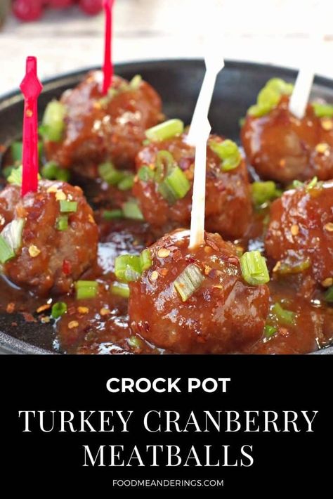 These Crock Pot Turkey Cranberry Meatballs are an easy slow cooked meatballs with a BBQ Cranberry sauce! Turkey Cranberry Meatballs Crockpot, Turkey Meatballs Cranberry Sauce, Crock Pot Ideas For Party, Thanksgiving Turkey Appetizers, Turkey Meatball Appetizer Recipes, Slow Cooker Cranberry Meatballs, Cranberry Meatballs Crockpot, Slow Cooked Meatballs, Apricot Meatballs