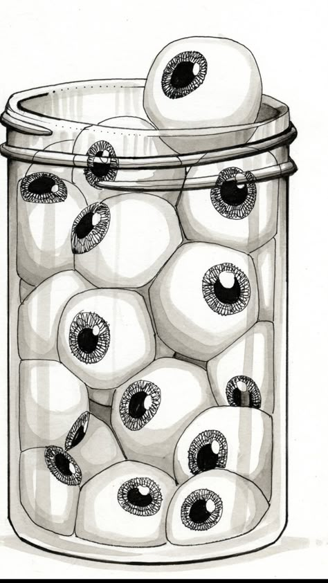 Jar Of Eyeballs, Jar Drawing, Eyeball Drawing, Word A Day, Eyeball Art, Arte Doodle, Trippy Drawings, Creepy Drawings, Ball Drawing