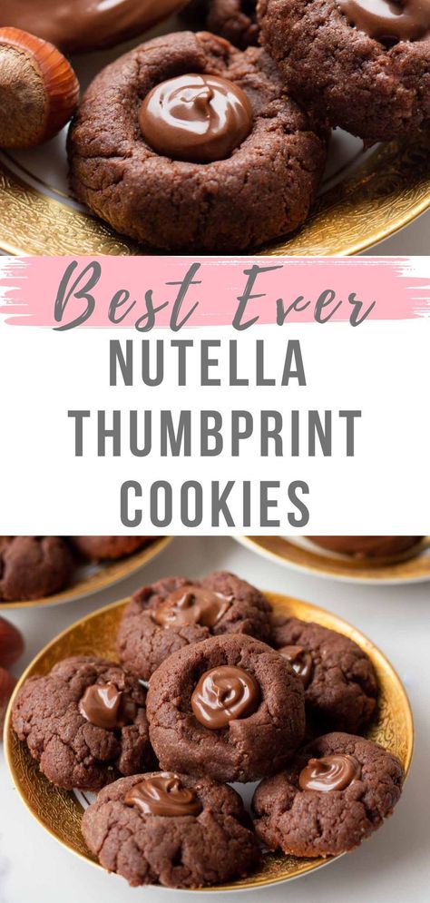 Make delicious Nutella Thumbprint Cookies with a soft center within minutes using just a few ingredients. These easy 3-ingredient Nutella cookies are quick to prepare and are a perfect choice for upcoming cookie exchanges and the holiday season 3 Ingredient Nutella Cookies, Gluten Free Nutella Cookies, Nutella Thumbprint Cookies, Nutella Filled Cookies, Nutella Cookies Recipe, 3 Ingredient Recipe, Healthy Nutella, Nutella Lover, Hazelnut Cookies