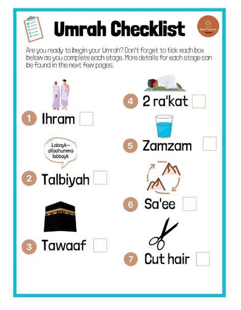 Umrah Step By Step, Umrah Dua List, Umrah Guide Step By Step, Umrah Packing Checklist, What To Pack For Umrah, Umrah Packing List, Duas For Umrah, Umrah Checklist, Umrah Tips