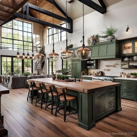 Imagine stepping into your kitchen and being greeted by the invigorating presence of nature. No, we’re not suggesting you pack your kitchen with ivies and fruit trees — that might be a bit too wild for your morning coffee! Dröm Hus Planer, Green Kitchen Cabinets, House Aesthetic, Green Cabinets, Design Apartment, Kitchen Inspiration Design, Cabinets Kitchen, Dream House Interior, Decoration Inspiration