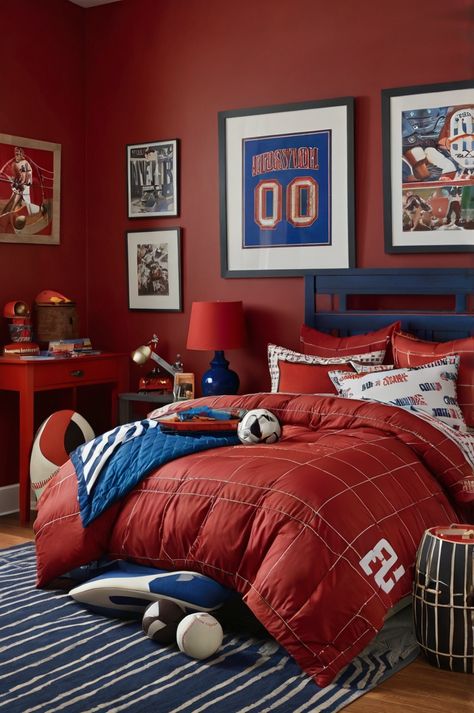 Boys Red Bedroom Ideas, Red Bedroom Ideas For Couples, Red Bedroom Ideas For Boys, Boys Red Bedroom, Modern Red Bedroom, Aesthetic Red Bedroom, Red Bedroom Decor Ideas, Red Kids Room, Red Kids Rooms