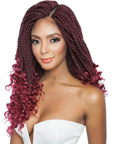 Medium Length Braids, Braids Curly Ends, Bob Box Braids Styles, Burgundy Box Braids, Crochet Goddess, Braids With Curly Ends, Under Braids, Box Braids Pictures, Braids Color