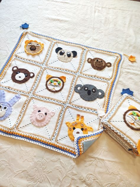 PLEASE NOTE: PURCHASE OF THIS ITEM IS FOR A DIGITAL PDF CROCHET PATTERN , NOT THE ACTUAL FINISHED blanket in THE PHOTOS! A unique, author's crochet baby blank Crochet Blanket For Kids, Granny Square Blanket Ideas, Animal Baby Blanket, Hand Crocheted Blanket, Crochet Baby Blanket Free Pattern, Crochet Blanket Designs, Animal Blanket, Easy Crochet Baby, Crochet Granny Square Blanket