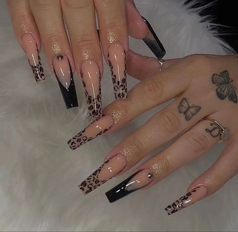 Punk Nails, Leopard Print Nails, Drip Nails, Grunge Nails, Girly Acrylic Nails, Her Nails, Leopard Nails, Bling Acrylic Nails, Pink Acrylic Nails