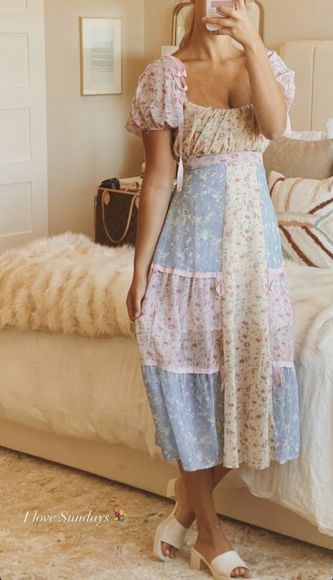 Cottage Core Skirt Outfit, Sweet Outfits Girly, Spring Cottagecore Outfits, Sundress Modest, Spring Church Outfits, Mass Outfit, Dainty Dresses, Midi Bridesmaid Dress, Lulus Dress