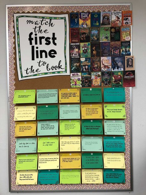 Interactive Library Displays, Yearbook Bulletin Board Ideas, Library Bulletin Boards High School, Book First Lines, Book Exhibition Design, Book Recommendations Bulletin Board, Library Sayings, Hs Classroom, Intervention Teacher