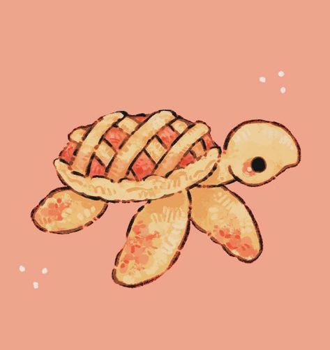 Foodamals Drawing, Chibi Turtle Drawing, Cute Lil Things To Draw, Cool Turtle Drawings, Cottage Core Things To Draw, Food Art Digital, Cute Simple Digital Art, Cute Drawings Turtle, Cute Lil Animals