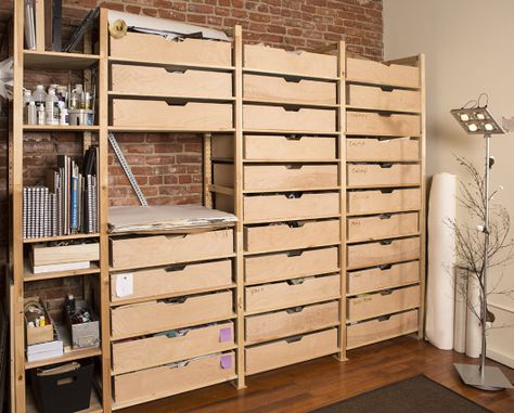 Sonheim Studio Storage Solution (SSSS) | IKEA Ivar shelves w custom shelves Ikea Ivar Shelves, Ivar Regal, Art Studio Storage, Studio Storage, Art Studio Space, Ikea Ivar, Art Studio Organization, Art Studio Room, Studio Organization