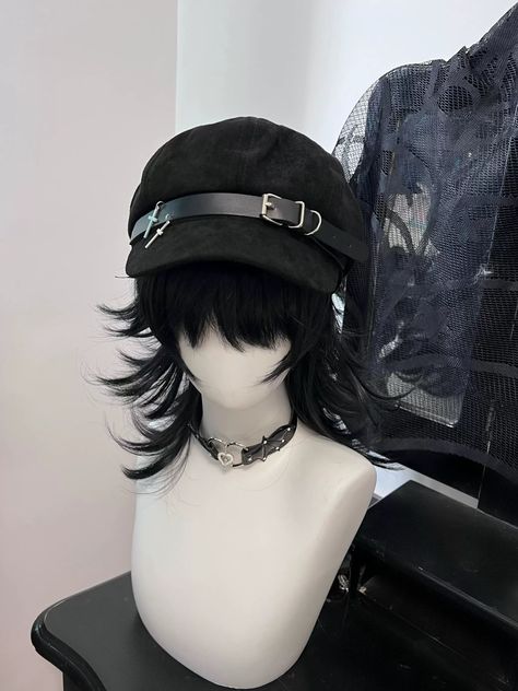 punk metal casket - Beret (suitable for unisex babies.) / M（56-58cm） Cool Head Accessories, Hair Metal Aesthetic, Aesthetic Hat, Punk Subculture, Black Beret, Hat Aesthetic, Steampunk Hat, Cosplay Hair, Kawaii Hairstyles