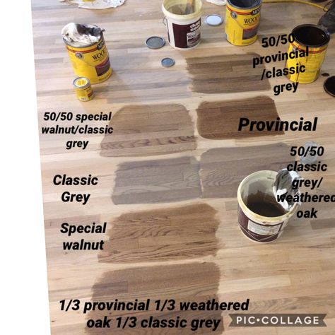 Minwax stain combinations on white oak flooring. We chose weathered oak/classic grey combination. Minwax Color Wash, Hardwood Floor Stain Colors, Oak Floor Stains, Floor Stain Colors, Wood Floor Stain Colors, Minwax Stain Colors, Weathered Oak Stain, Wood Floor Colors, Hardwood Floor Colors