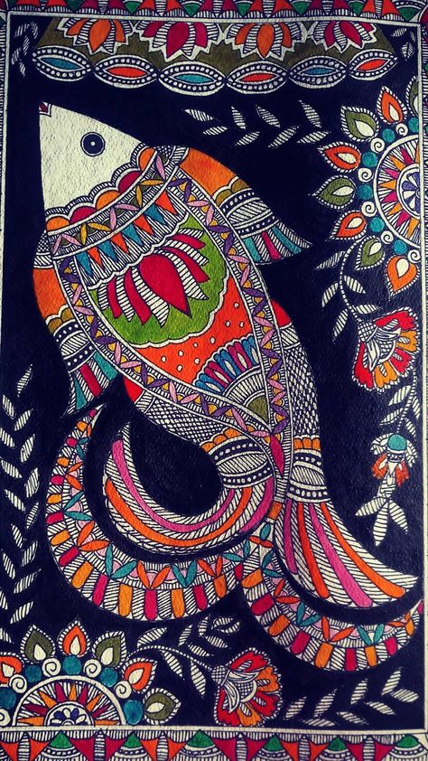 Fish madhubani painting 2315 inches | Etsy Folk Paintings Of India, Indian Art Gallery Paintings, Kalamkari Painting Kalamkari Painting Design, Madhubani Paintings Ideas Design, Fish Madhubani Painting, Painting Indian Art, Madhubani Designs, Madhubani Paintings Peacock, Painting Indian