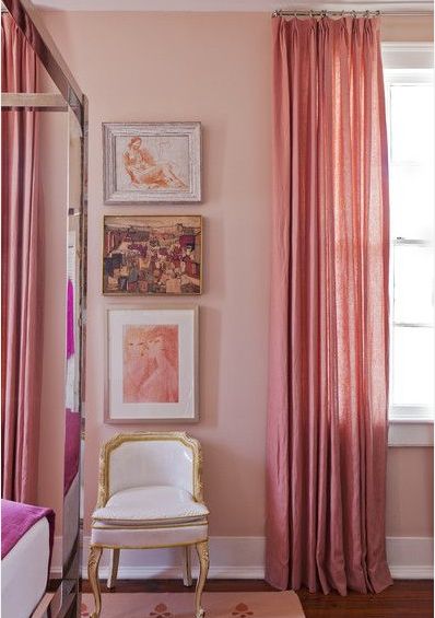 Monochromatic Interior, Monochromatic Room, Murs Roses, Pink Curtains, Pink Interior, Pink Bedroom, Pink Room, Pink Walls, Dream Rooms