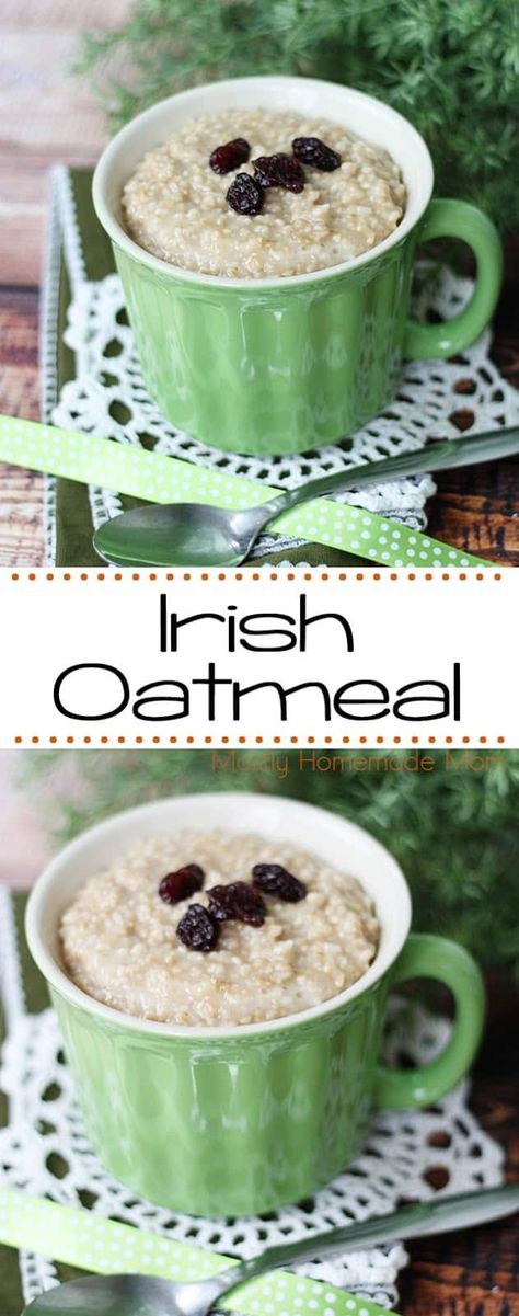 A warm bowl of Irish Oatmeal is perfect on a chilly morning! Steel cut oats with brown sugar, cinnamon, and raisins - filling and delicious! #irishoatmeal #steelcutoats #oatmeal #stpattysday #stpatricksday #breakfast #recipe #raisins Irish Dessert Recipes, Irish Soda Bread Muffins, Irish Oatmeal, Irish Recipes Authentic, Irish Desserts, Irish Soda Bread Recipe, Irish Cuisine, Chilly Morning, Holiday Party Foods