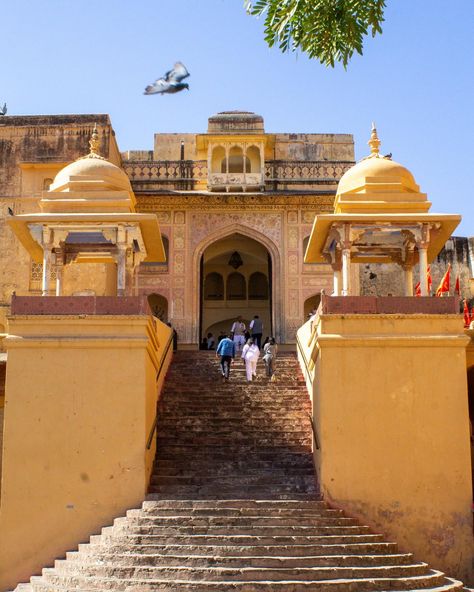 The Amber Fort or Amer Fort. Unlike what I had thought, it’s not named after the jewel, but believed to be named after Ambikeshwar Temple or Amba, the protector of the world. Perched on the hill above Jaipur, it was home to the Maharaja before the royal seat was moved to the City Palace (see yesterdays post!). The decoration is exquisite, especially the hall of mirrors. Being on a hill there are a number of ways to visit; trudging up by foot, in the car (my preferred option) or by elephant.... Amber Fort, Amer Fort Photography, Red Fort Agra, Jaipur Amber Fort, Daulatabad Fort, Amer Fort, Agra Fort, The Protector, Hall Of Mirrors