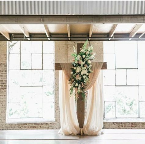 Wedding Cross Decorations, Diy Cross For Wedding, Cross At The Altar Wedding, Diy Cross Wedding Arch, Wedding Arch For Indoor Wedding, Wedding Cross Altar Flowers, Cross Decor For Wedding, Wedding Backdrop For Ceremony, Wedding Cross Decor