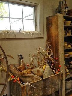 WinterBerryPrimitives: Fall Tour of Our Home Colonial Fall Decor, Primitive Fall Decorating, Fall Primitives, Primitive Fall Decor, Primitive Autumn, Fall Goodies, Primitive Dining Rooms, Primitive Cupboards, Cane Baskets