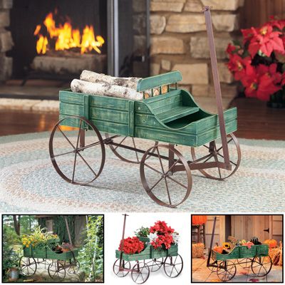 Amish Wagon Decorative Garden Planter Backyard Planter, Wagon Garden, Wagon Ideas, Backyard Planters, Wagon Planter, Wheelbarrow Planter, Wooden Wagon, Plant Stands Outdoor, Tiered Garden