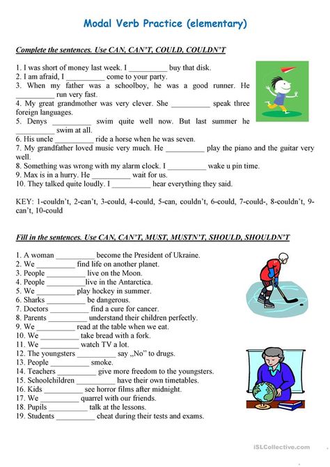 Can And Could Worksheet, Should Exercises, Can Could Worksheet, Verbs For Kids, Verb Practice, Verbs Activities, English Conversation Learning, Modal Verbs, English Language Test