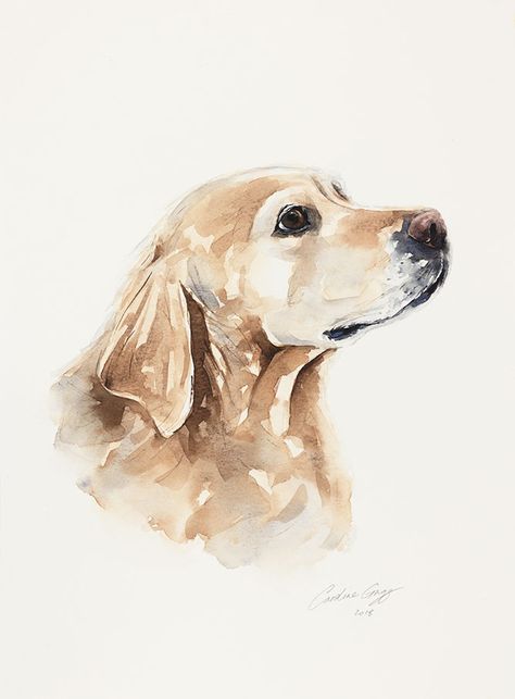 Dog Watercolor Painting Simple, Watercolour Dog Easy, Dogs Watercolor Paintings, Dog Watercolour Painting, Dog Watercolor Painting Easy, How To Draw A Dog, Watercolour Dogs, Golden Retriever Watercolor, Golden Watercolor