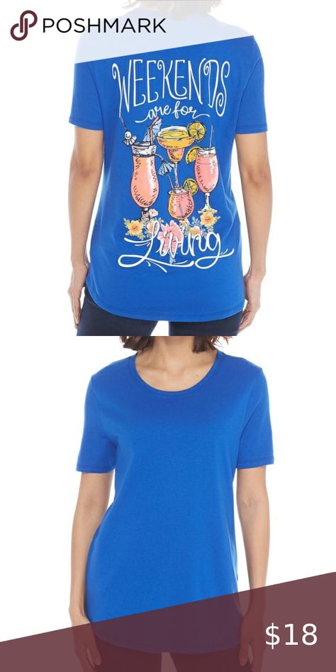 Kim Rodgers “Weekend Living” Graphic TShirt Kim Rogers, Crew Neck Tee, Blue Shorts, Graphic Shirts, Womens Tees, Short Sleeves, Tops & Tees, Crew Neck, Fashion Design