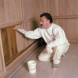 Wood Finishing, Wood Bleach - PaintPRO // How To bleach wood paneling Lighten Wood Paneling, Bleach Wood Paneling, Restaining Wood Paneled Walls, Bleached Wood Paneling, Bleaching Wood Paneling, How To Lighten Wood Paneling, 60s Ranch, Wood Bleach, Grey Kitchen Table