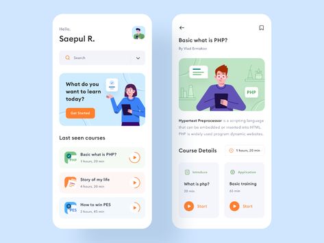 Learning Platform Mobile App by Saepul Rohman for Toglas Studio on Dribbble Ui Design Mobile, Mobile Ui Patterns, Mobile App Design Inspiration, Ui Patterns, App Interface Design, Mobile Ui Design, App Design Inspiration, Mobile App Ui, App Interface