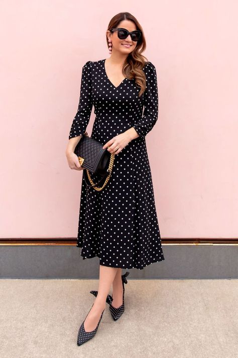 Ganni Sabine Slingback Pumps Dot Dress Outfit, Midi Dress Outfit, Dots Fashion, Polka Dot Midi Dress, Polka Dots Fashion, Midi Dress Style, Mansur Gavriel, Midi Dress Casual, Polka Dress