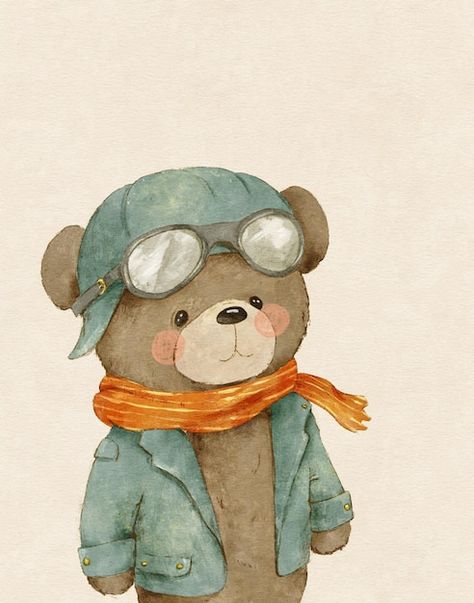 Cute Vintage Animal Drawings, Little Bear Illustration, Cute Teddy Bear Illustration, Watercolor Bear Illustration, Vintage Teddy Bear Illustration, Bear Watercolor Painting, Watercolour Bear, Teddy Bear Illustration, Teddy Watercolor