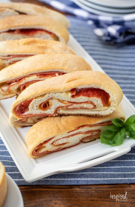 Pepperoni Bread Recipe, Friendsgiving Food Ideas, Pepperoni Bread, Pizza Bread Recipe, Summer Appetizers Easy, Pepperoni Rolls, Friendsgiving Food, Christmas Snack, Inspired By Charm