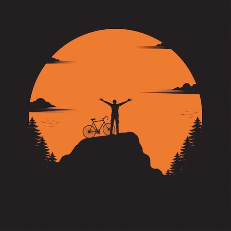 Traveler and bicycle standing on the val... | Premium Vector #Freepik #vector #hiker #explore #adventure #tourist Background For Youtube Videos, Background For Youtube, Mural For Bedroom, Wall Decor Dorm, Bicycle Tattoo, Entry Room, Wall Art Mural, Bicycle Stand, Bike Logo