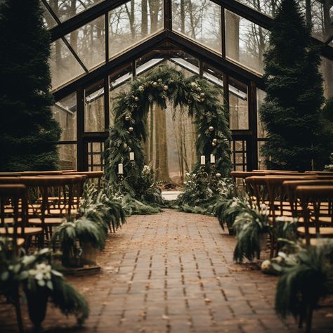 Rustic Romance: Woodland Wedding Vibes Say 'I do' surrounded by the serenity of a winter forest. Rustic chairs, evergreen arches, and nature's embrace set the stage for your perfect outdoor wedding. #WinterRomance #ForestCeremony #OutdoorVows Winter Wedding Forest, Nature Wedding Arch, Pine Forest Wedding Ceremony, Evergreen Forest Wedding, Classy Forest Wedding, Snowy Forest Wedding, Woodland Winter Wedding, Forest Wedding Indoor, Indoor Forest Wedding