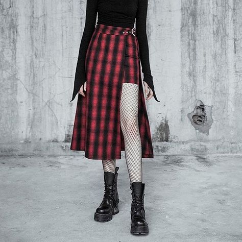 Plaid Long Skirt, Punk Plaid, Rave Skirt, Long Plaid Skirt, Red Street, Steampunk Dress, Punk Dress, Hipster Grunge, Punk Rave