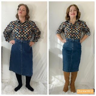 Denim Skirt Sweater Outfit, Adding Length To Denim Skirt, Turn Jeans To Skirt, Fitted Medium Wash Recycled Denim Skirt, Casual Fitted Upcycled Denim Skirt, Denim Skirt Knee Length, Jeans Into Skirt, Chic Full-length Denim Skirt In Medium Wash, Diy Denim Skirt